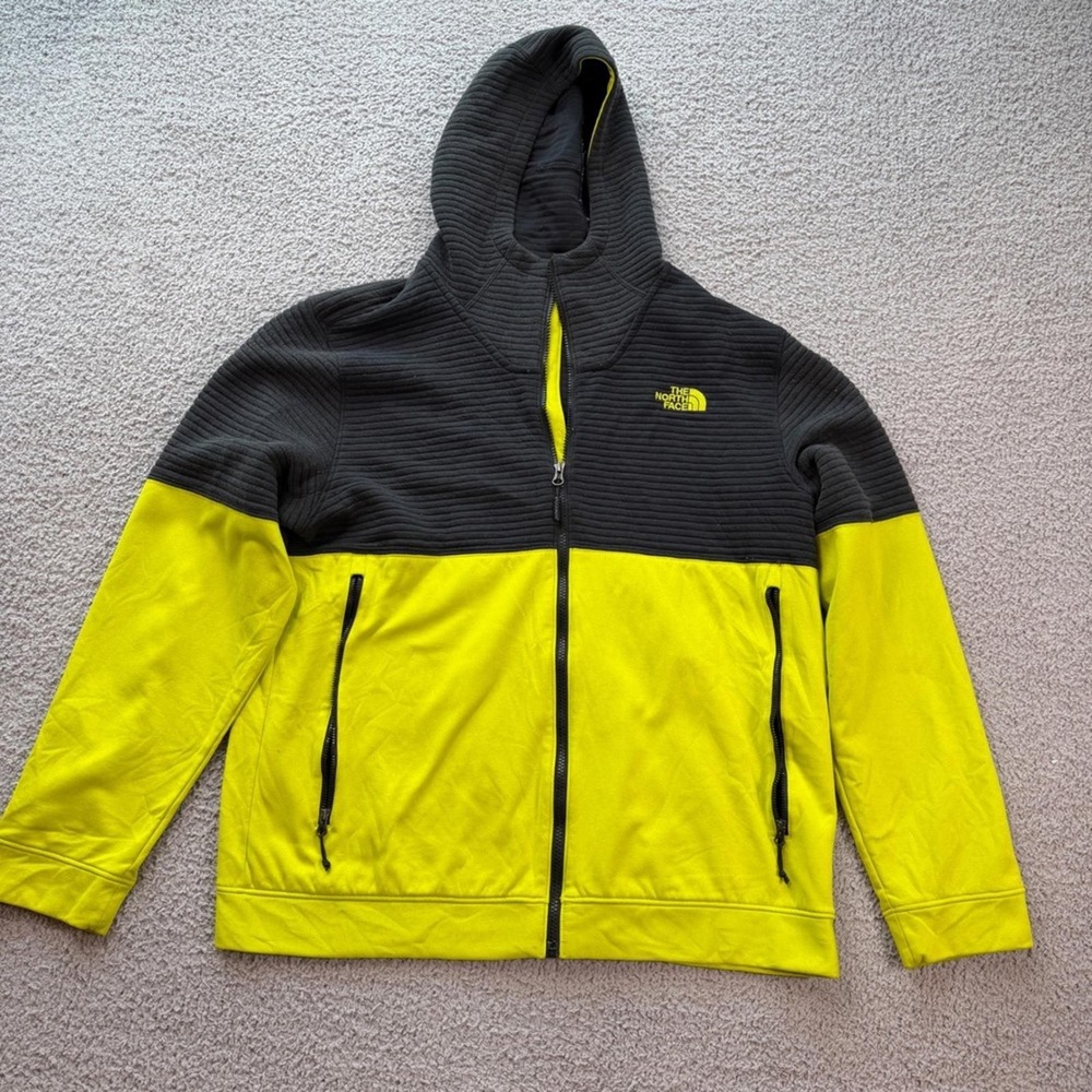 The North Face Mens XL Full Zip Hoodie Grey Lime Green Color Block QF 727752